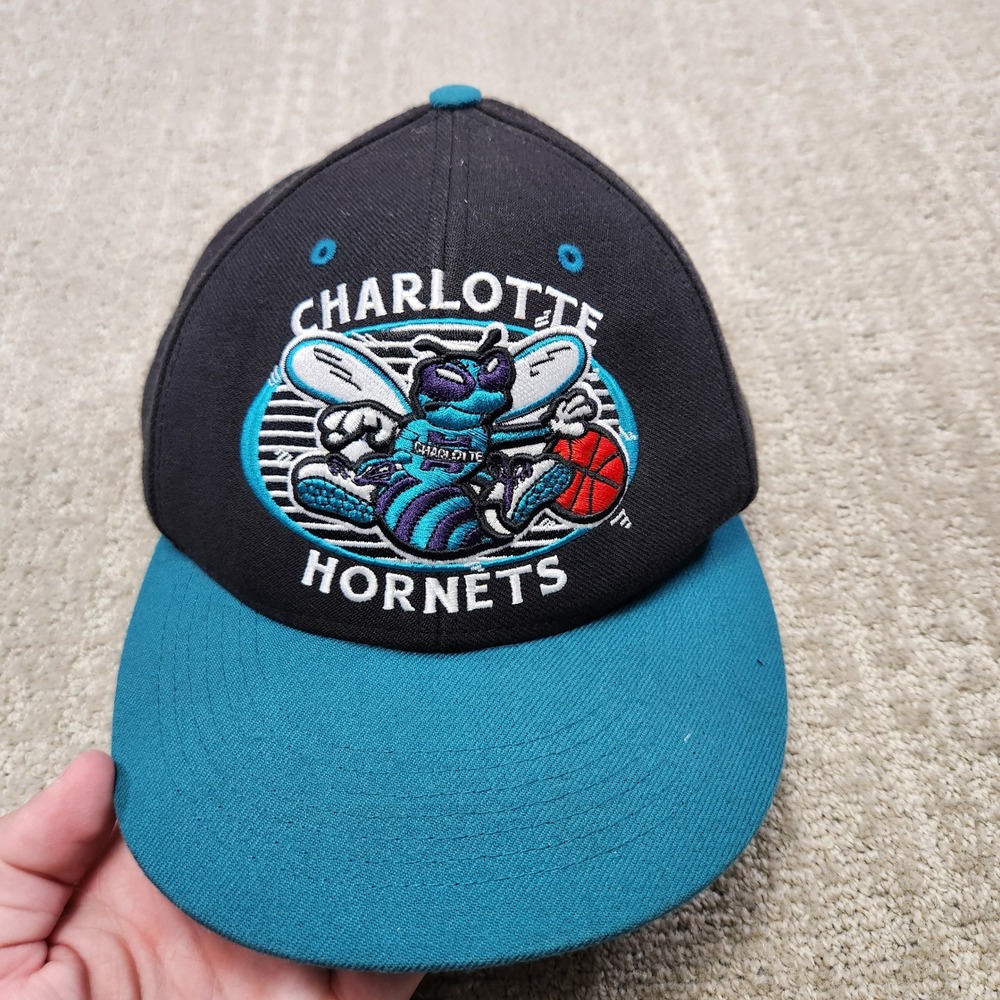 47 Brand Charlotte Hornets Hardwood Classics Snapback Hat Black Teal NBA Cap